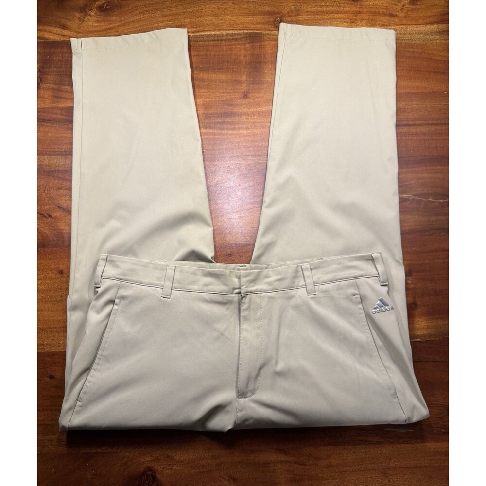 Adidas Men’s Beige Flat Front Preppy Golf Casual Performance Pants Size 36
